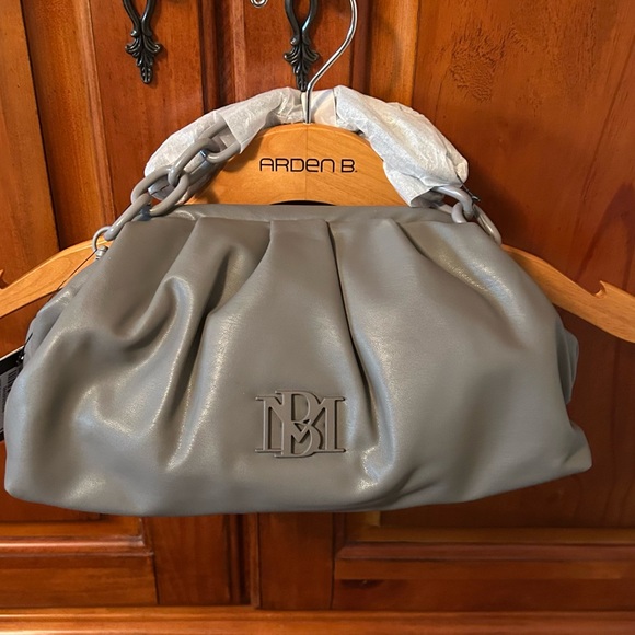 NWT Badgley Mischka Wrapped Frame GREY Clutch Purse W/ DETACHABLE Chain strap